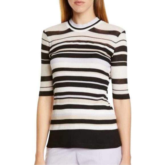 Hugo Boss Y2K Elauren Ribbed Jersey Top Striped Multicolor Women's Size XS - Picture 2 of 13